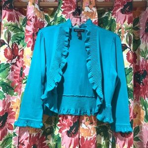 Turquoise ruffled hem shrug/cardi by INC - Petite